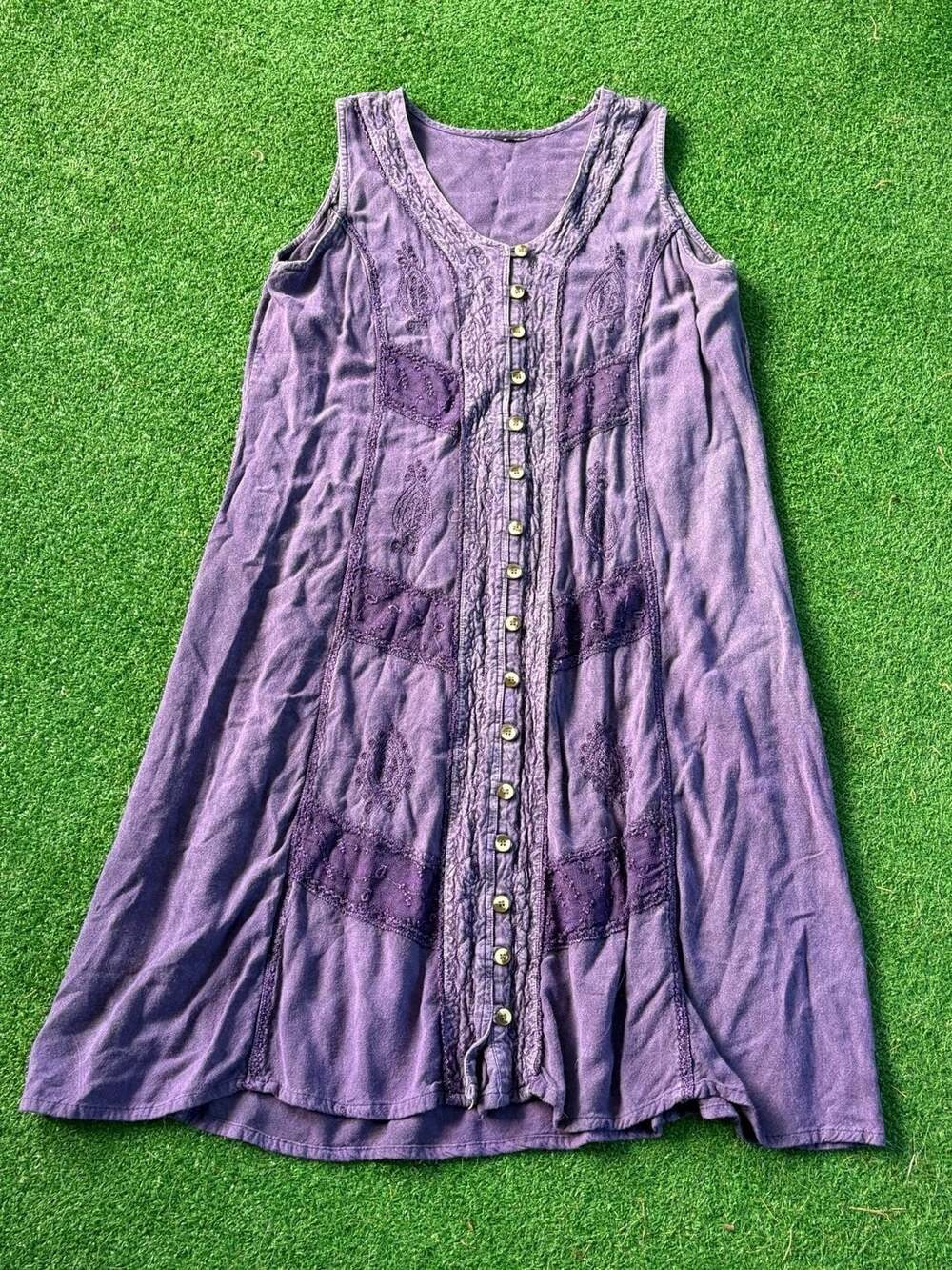 Sakkas Maya Floral Embroidered Sleeveless Button Up Rayon Dress